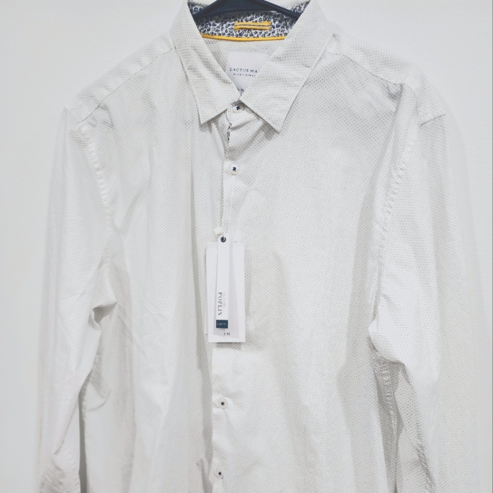 Cactus Man Ricky Singh, Slim Fit, XL, Button Down, White with blue dots